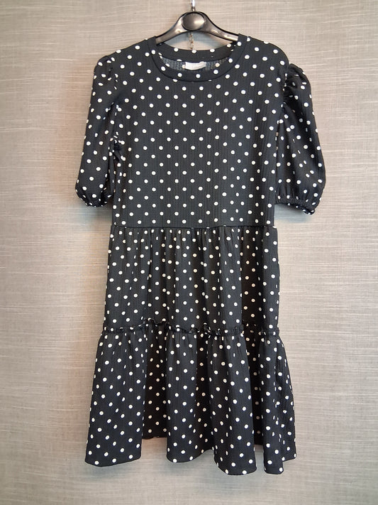 Matalan Girls Black Polka Dot Short Sleeve Tiered Dress Age 12 Years