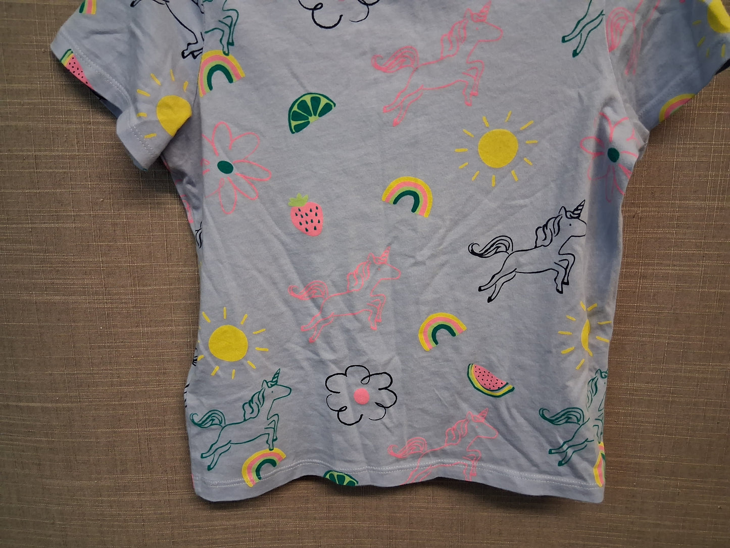 Marks & Spencer Blue Short Sleeve T-Shirt Unicorn & Rainbows Age 6-7 Years