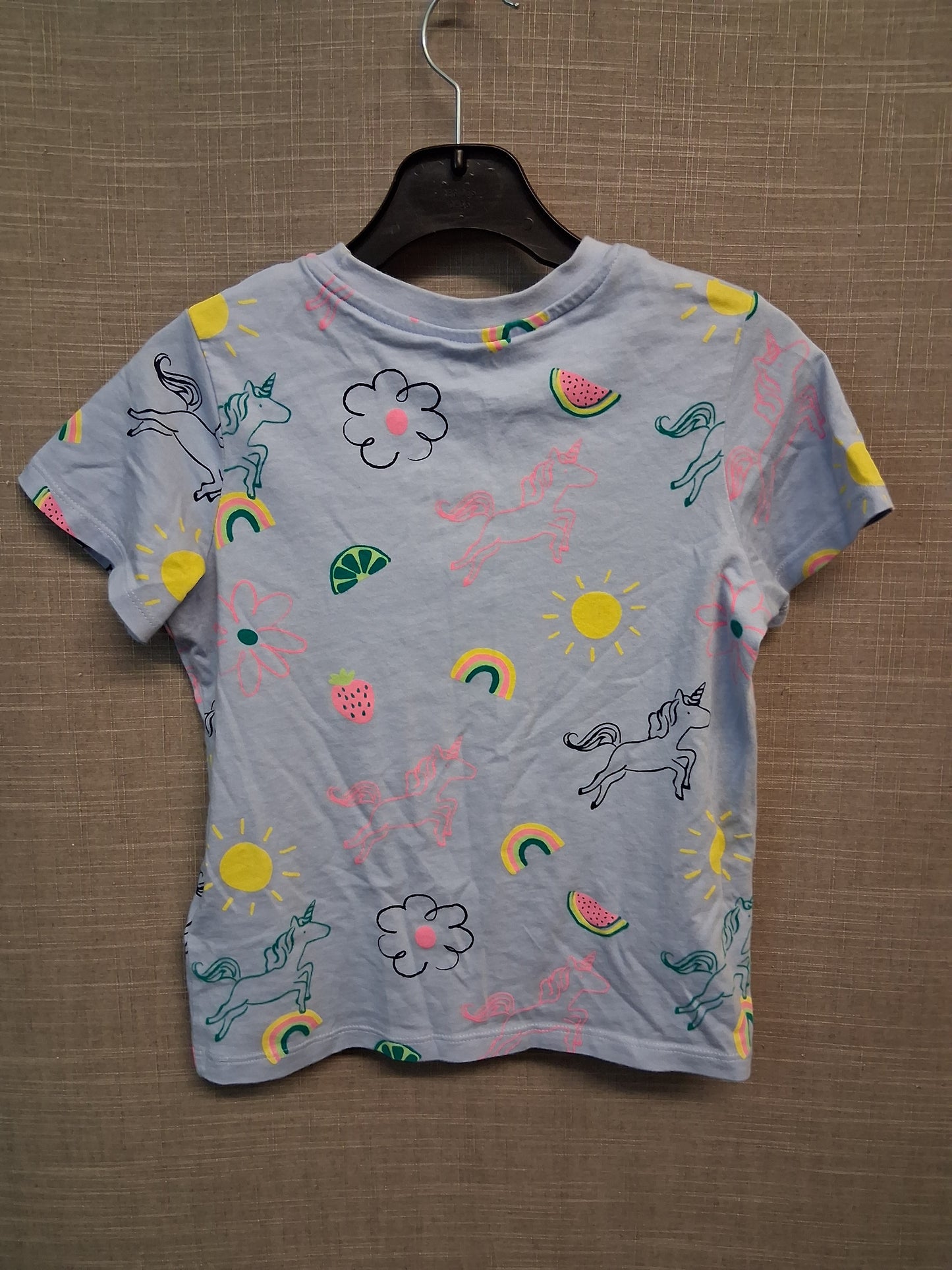 Marks & Spencer Blue Short Sleeve T-Shirt Unicorn & Rainbows Age 6-7 Years