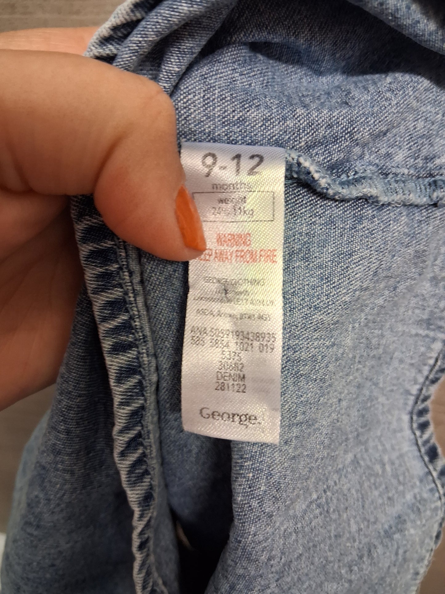 George Girls Blue Denim Pinafore Dress Age 9-12 Months