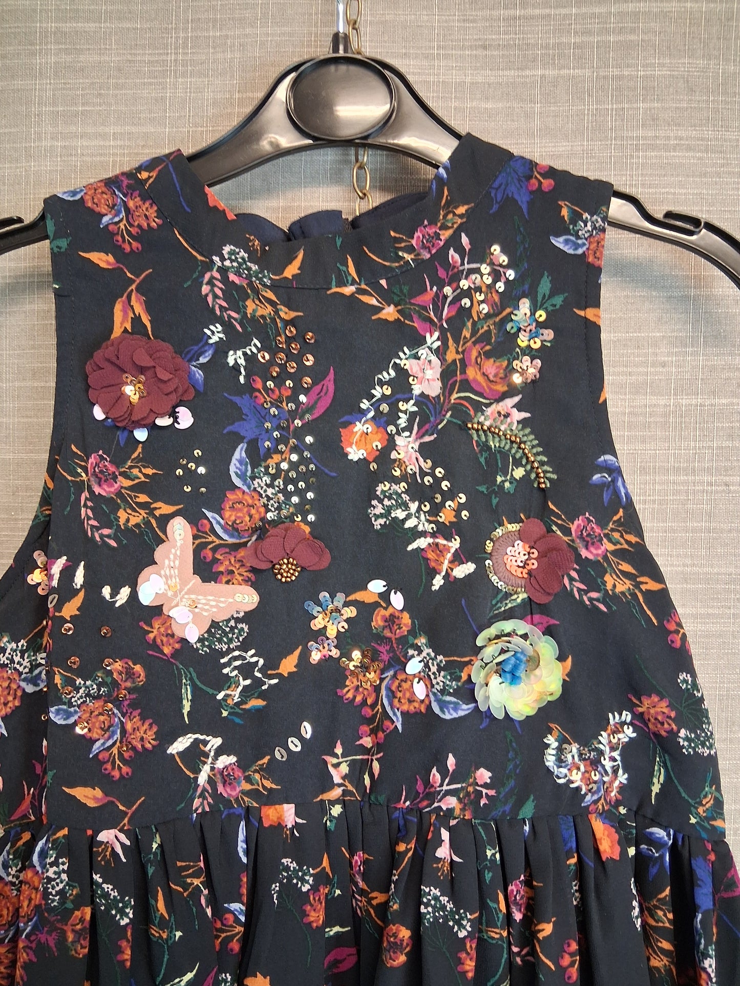 Next Girls Black Floral Sequin Sleeveless Dress Age 10 Years