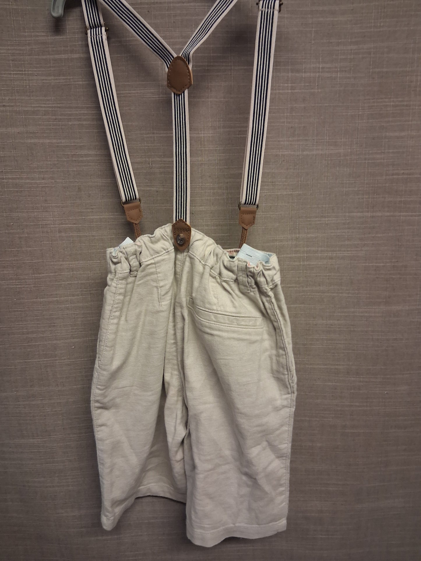 H&M Boys Beige Linen Blend Shorts With Braces Age 7-8 Years