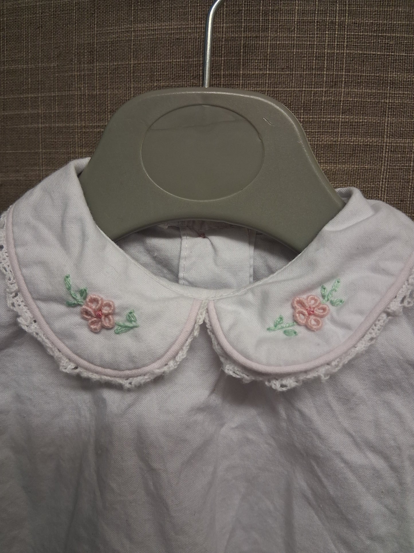 Pretty Originals Girls Traditional Button Back Blouse Embroidered Floral Collar White Short Sleeve Age 3 Months