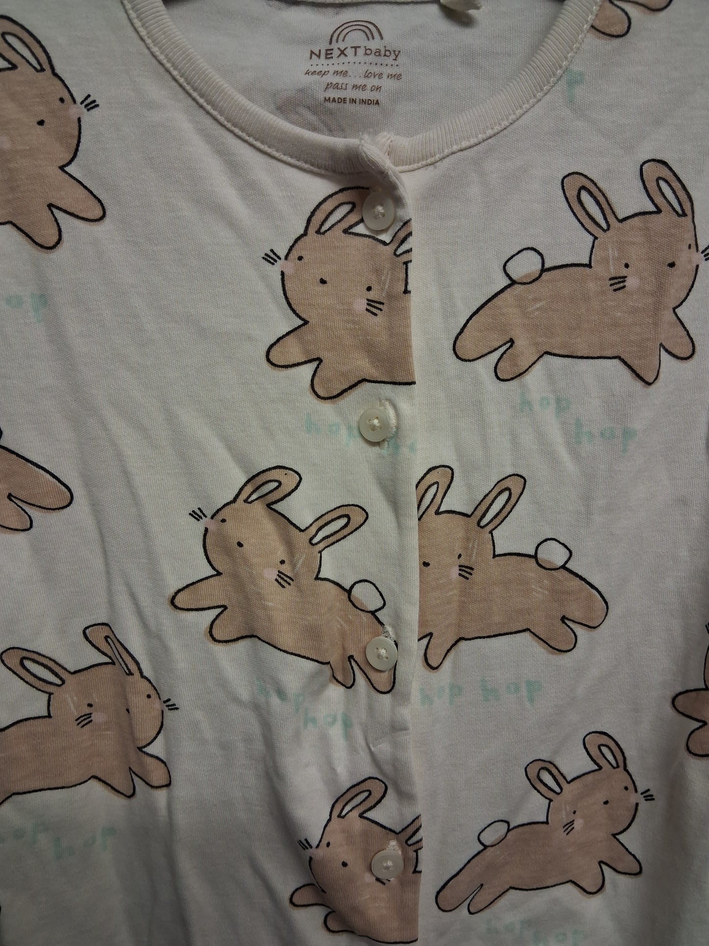 Next Boys Cream Bunny Theme Short Sleeve Romper Age 9-12 Months 100% Cotton