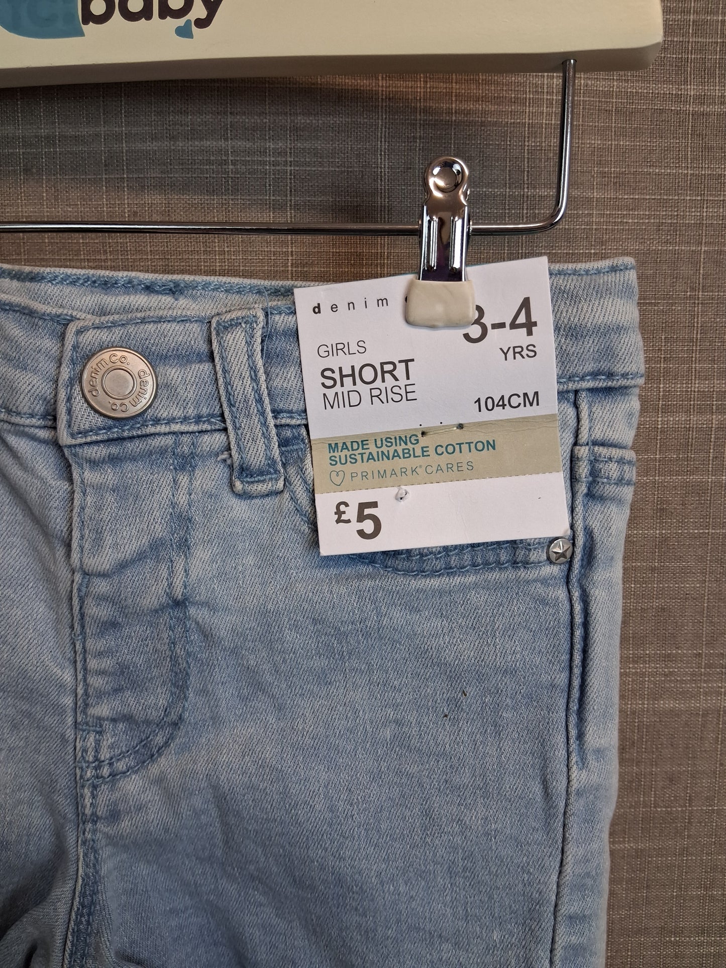 Primark Girls Blue Denim Shorts Age 3-4 Years Raw Hem New