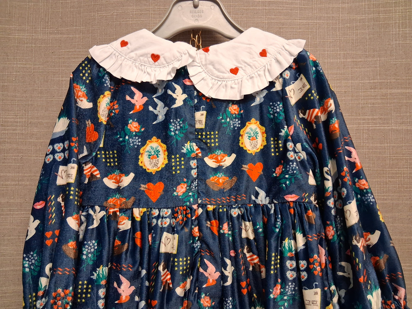 Cath Kids Cath Kidston Velour Long Sleeve Blue Dress Age 2-3 Years Peter Pan Collar Cute Print