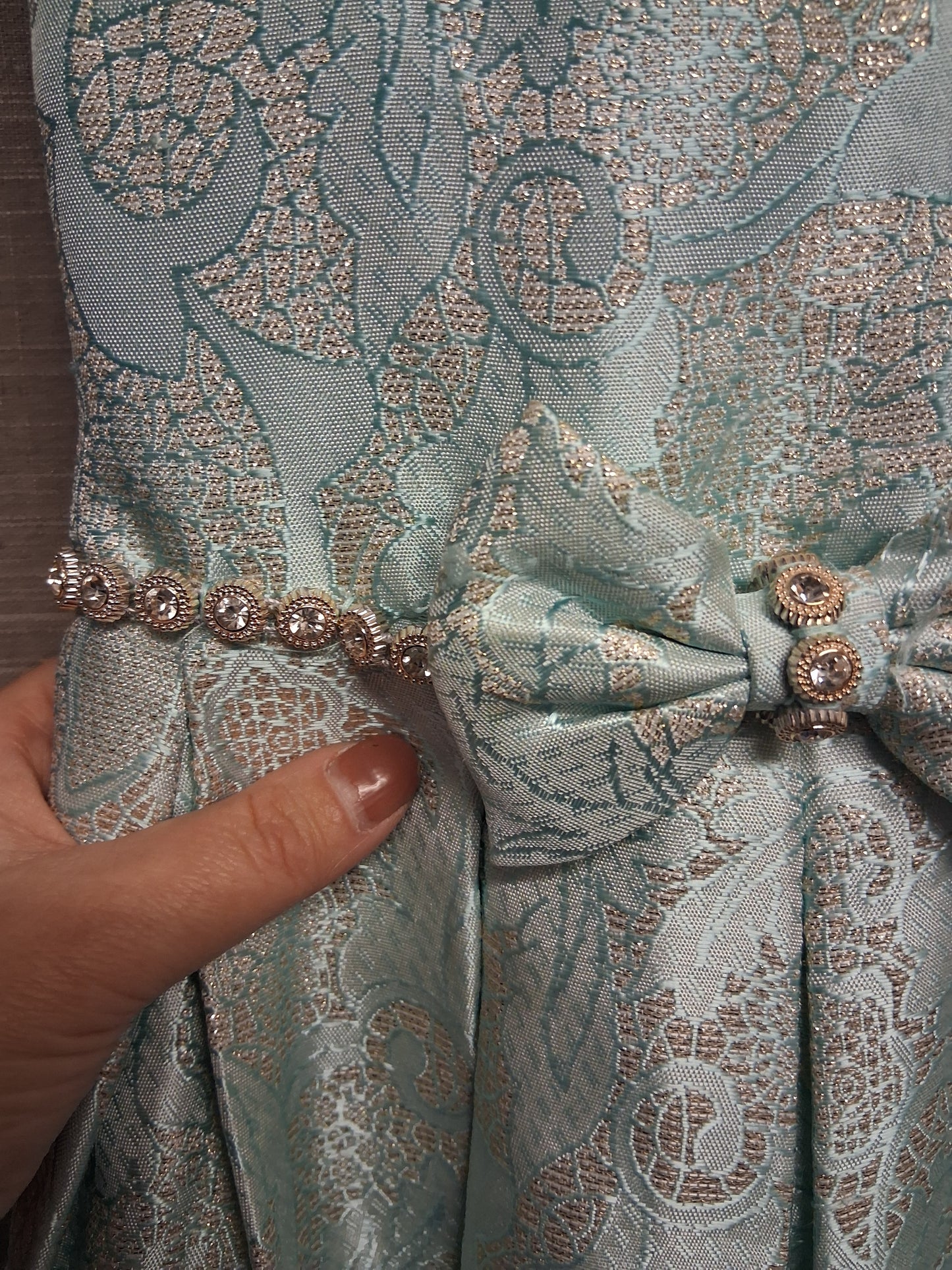 American Princess Duck Egg Blue Gold Thread Floral Party Prom Dress Bridesmaid Age 4 Years