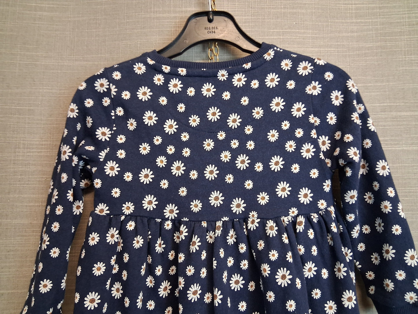 F&F Girls Blue Floral Jersey Dress Long Sleeve Age 3-4 Years