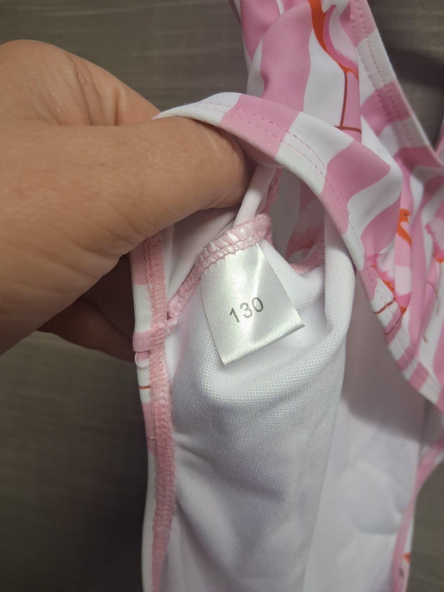 Shein Girls Flamingo Theme Striped Swimsuit Age 8 Years