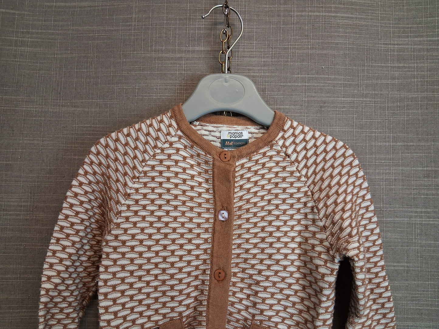 Mamas & Papas Brown Beige Waffle Knit Cardigan Age 3-6 Months