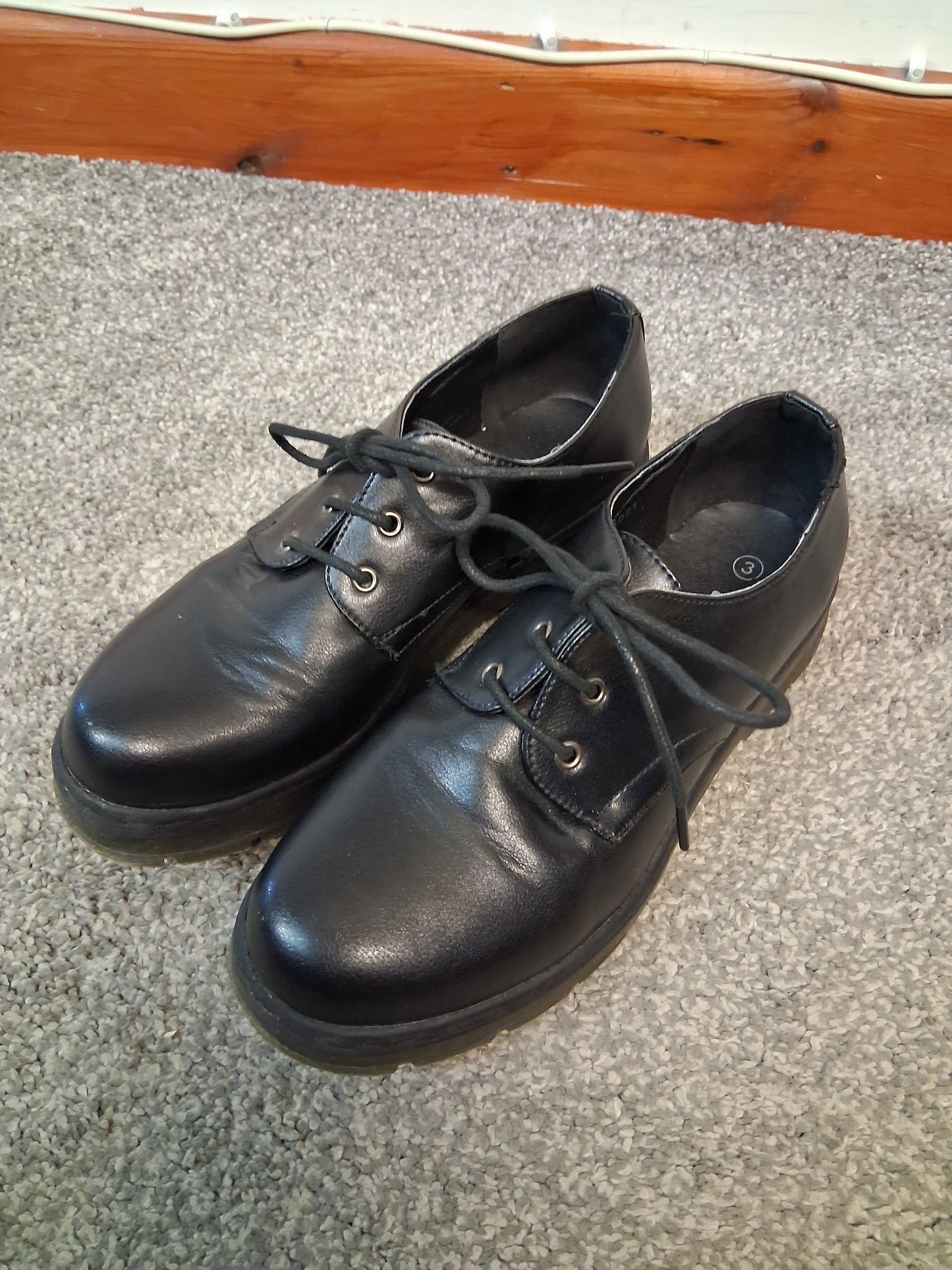 Lilley Girls Black Lace Up Faux Leather School Shoes Size 3 New