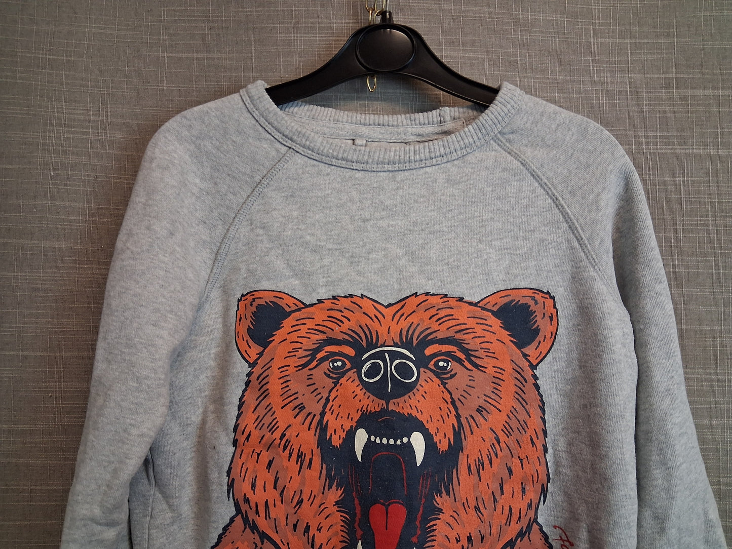 Fat Face Boys Sweater Grey Bear Graphic Print Age 8-9 Years