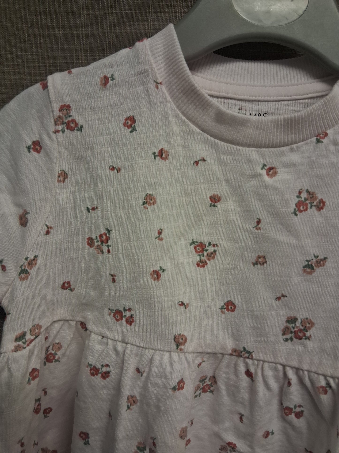 Marks and Spencer Cream Floral Short Sleeve T-Shirt Peplum Age 3-6 Months