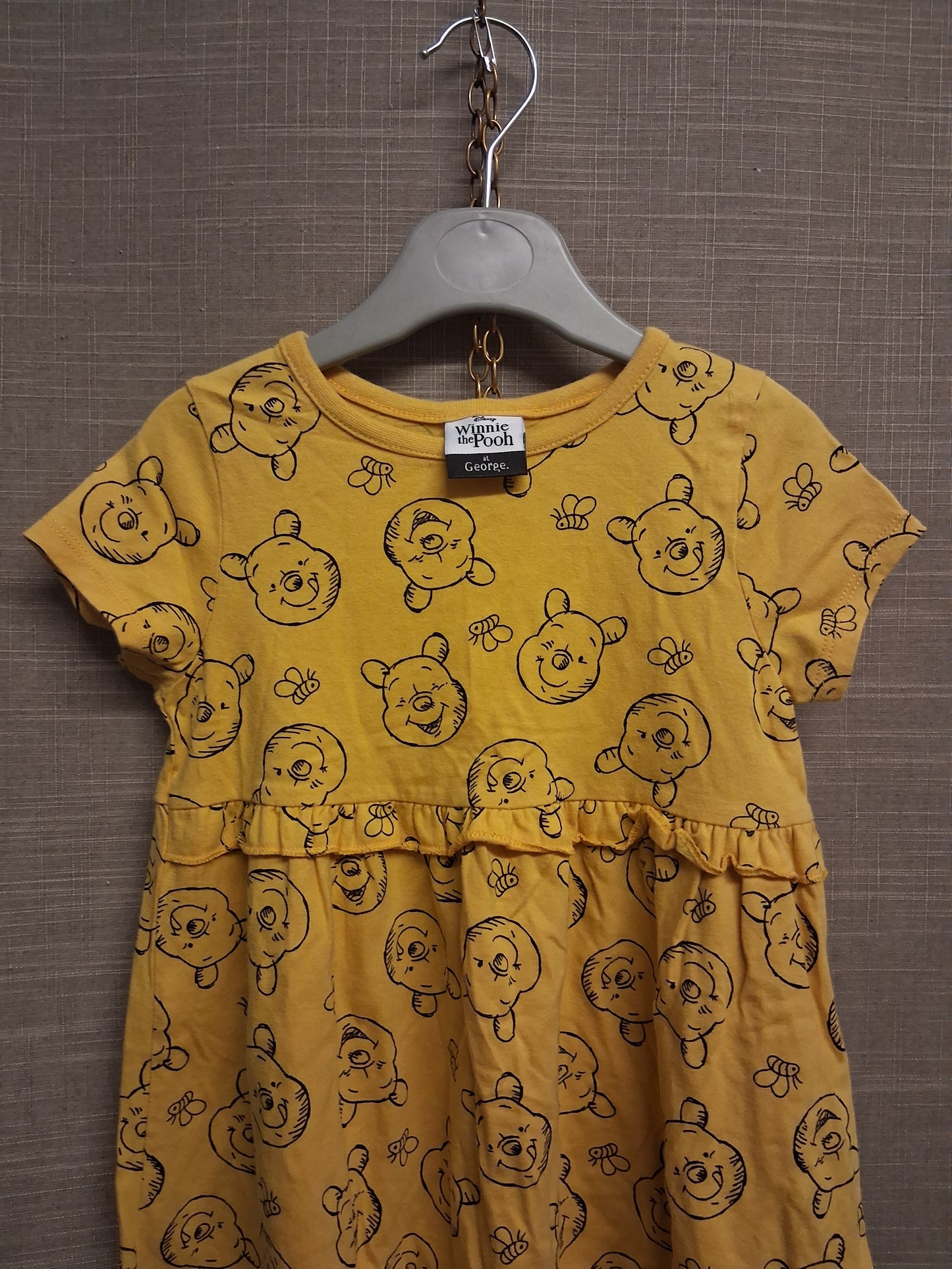 George Disney Winnie The Pooh Yellow Short Sleeve T-Shirt Dress Age 3-4 Years