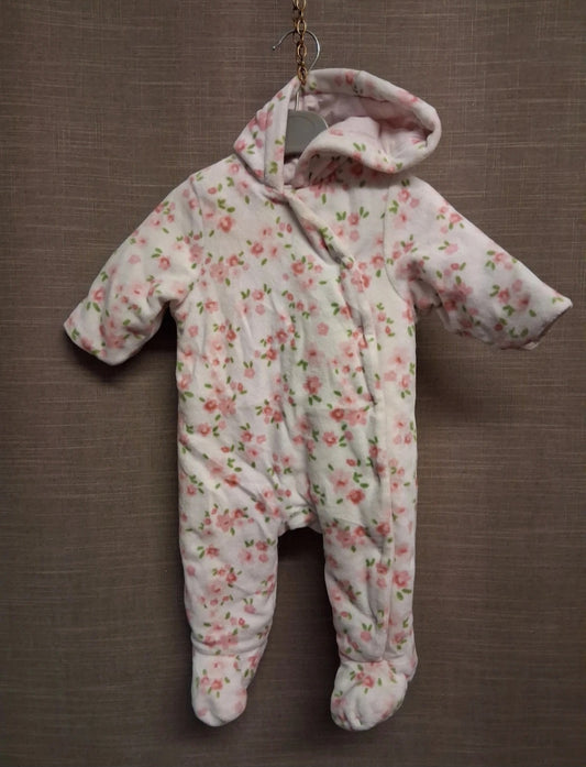 Mothercare Girls White  Floral Padded Pramsuit Age 3-6 Months