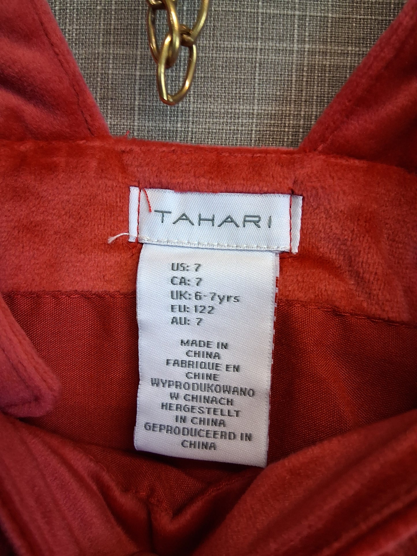 Tahari Girls Velour Red Pinafore Dress Age 6-7 Years