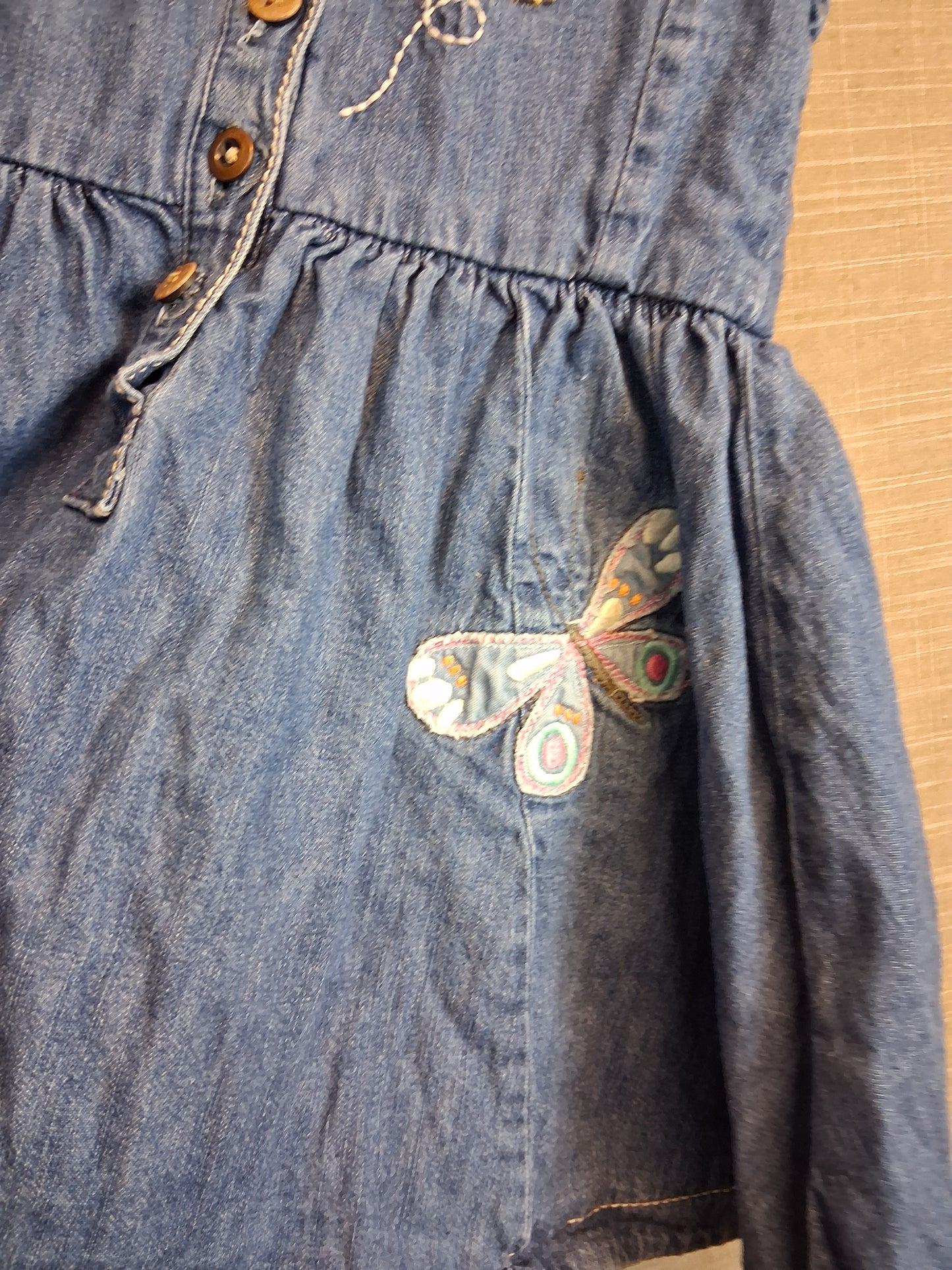 Next Girls Denim Sleeveless Dress Blue Embroidered Age 18-24 Months