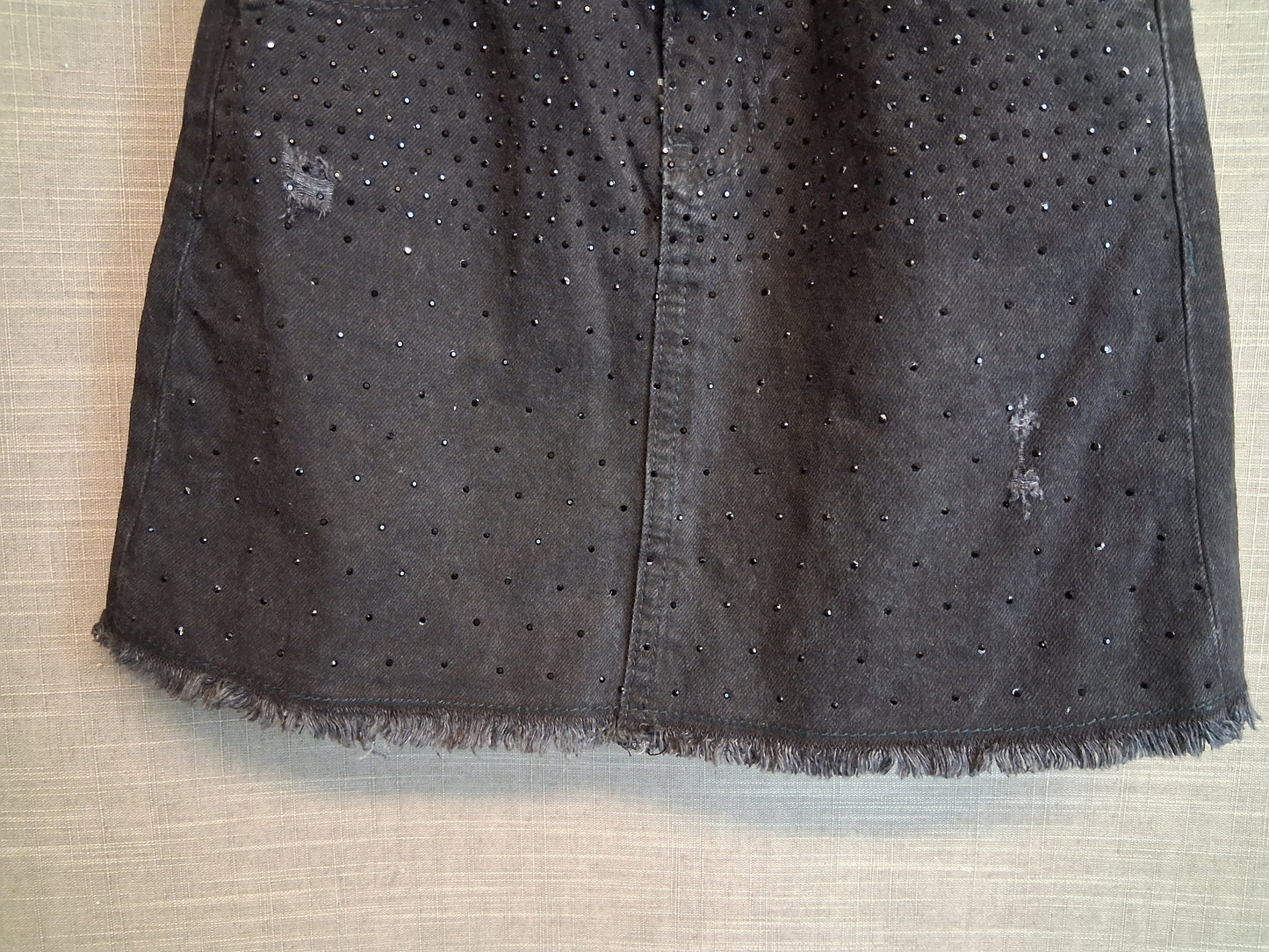 River Island Black Denim A Line Skirt Distressed Diamanté Trim Age 7-8 Years