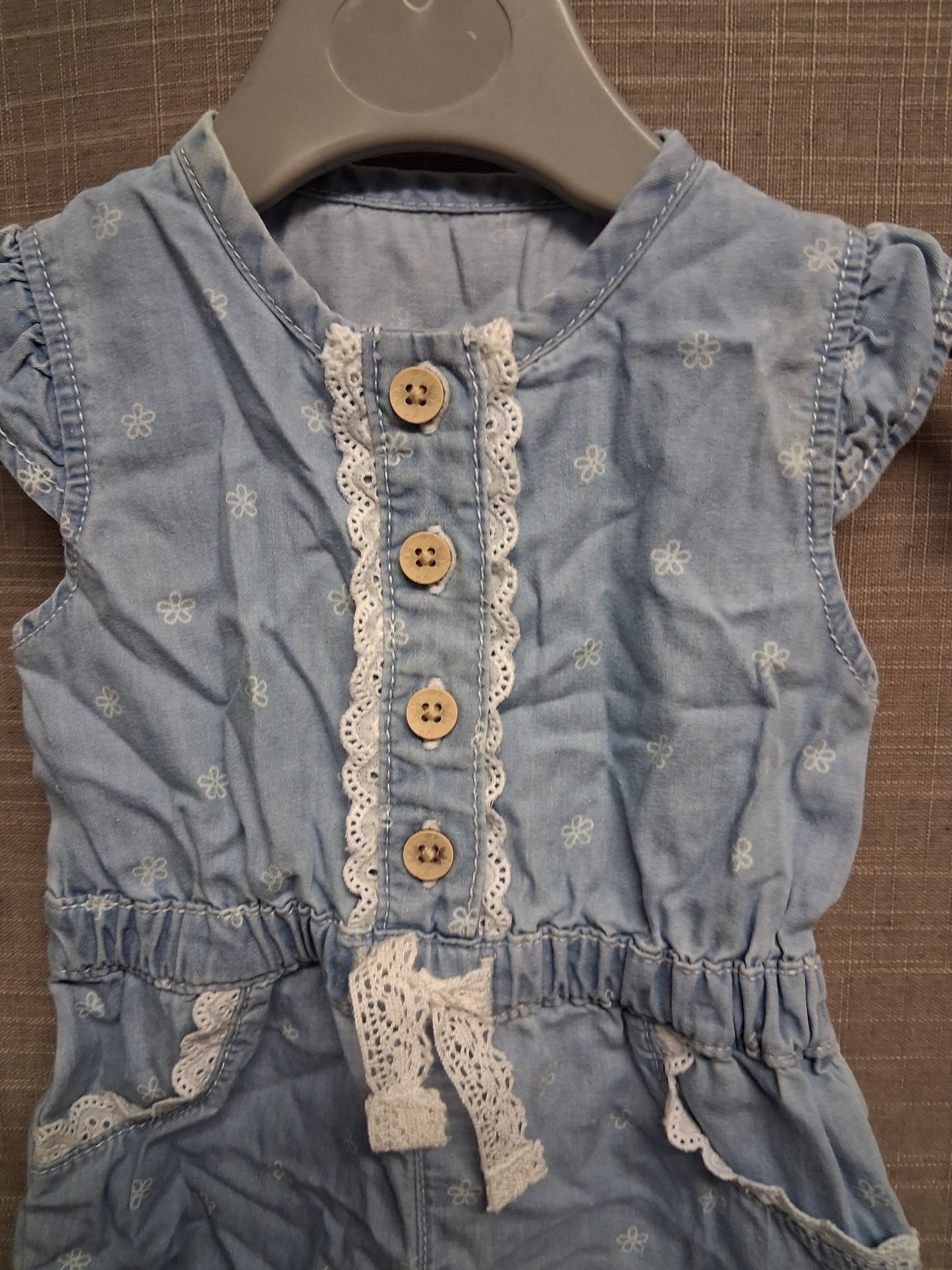 George Girls Chambray Denim Blue Playsuit Age 0-3 Months