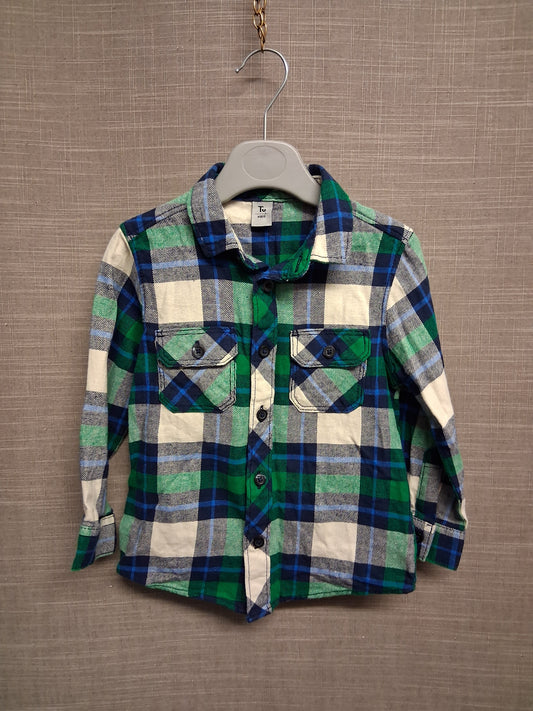 TU Boys Green Mix Check Long Sleeve Shirt Age 3 Years
