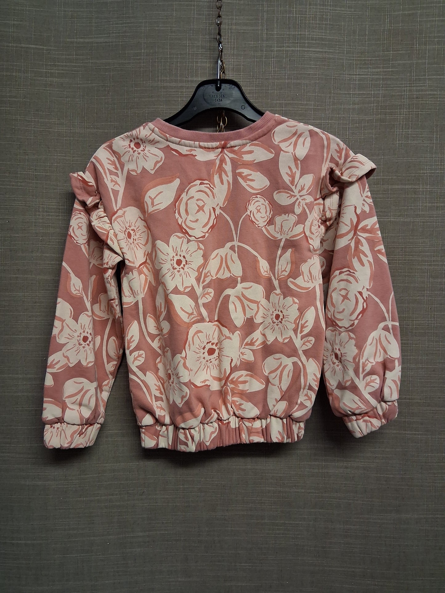Nutmeg Pink Floral Sweater Frill Shoulders Age 6-7 Years