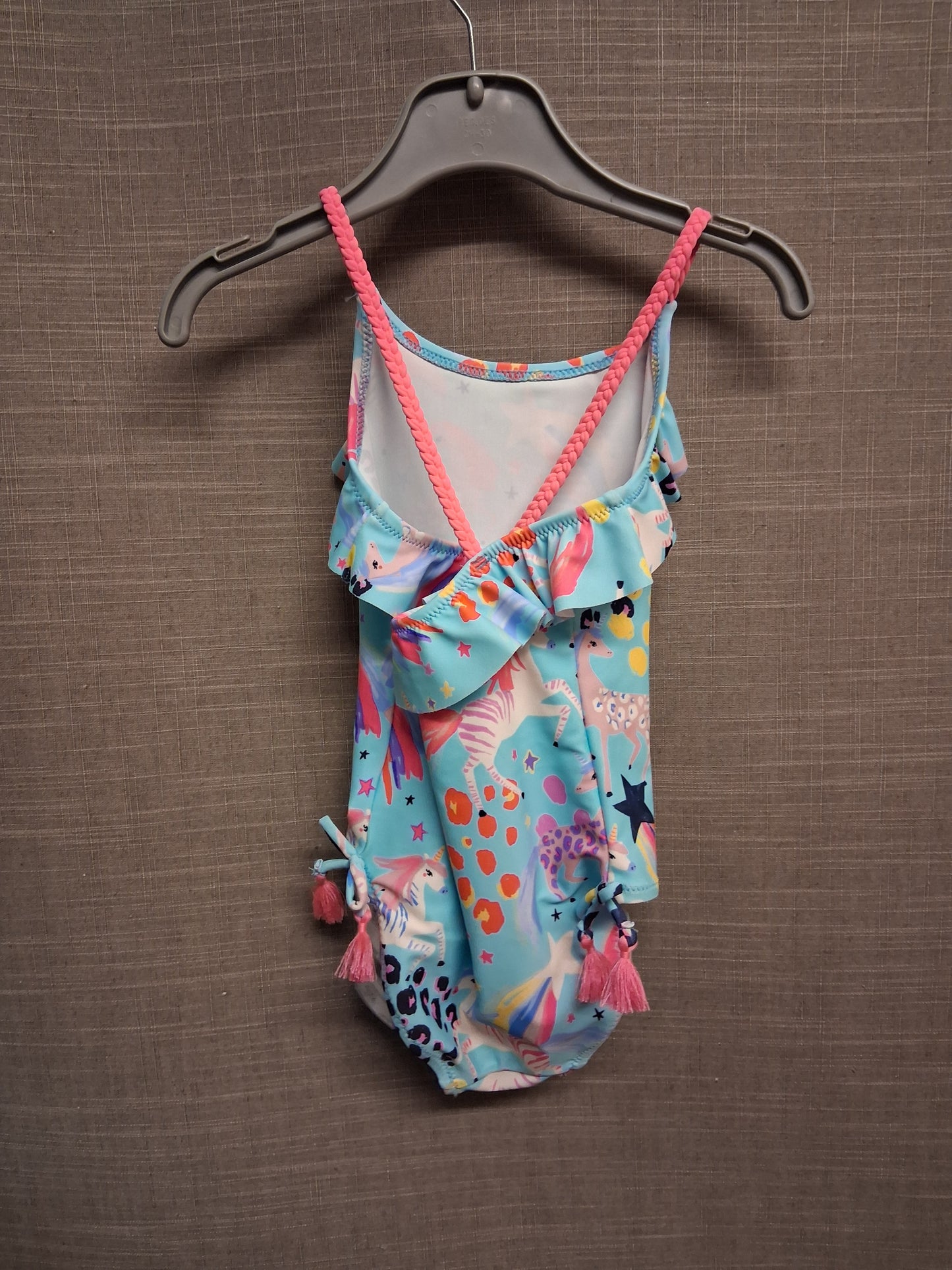 Next Girls Blue Pink Flamingo Tassle One Piece Swimsuit Age 3 Years