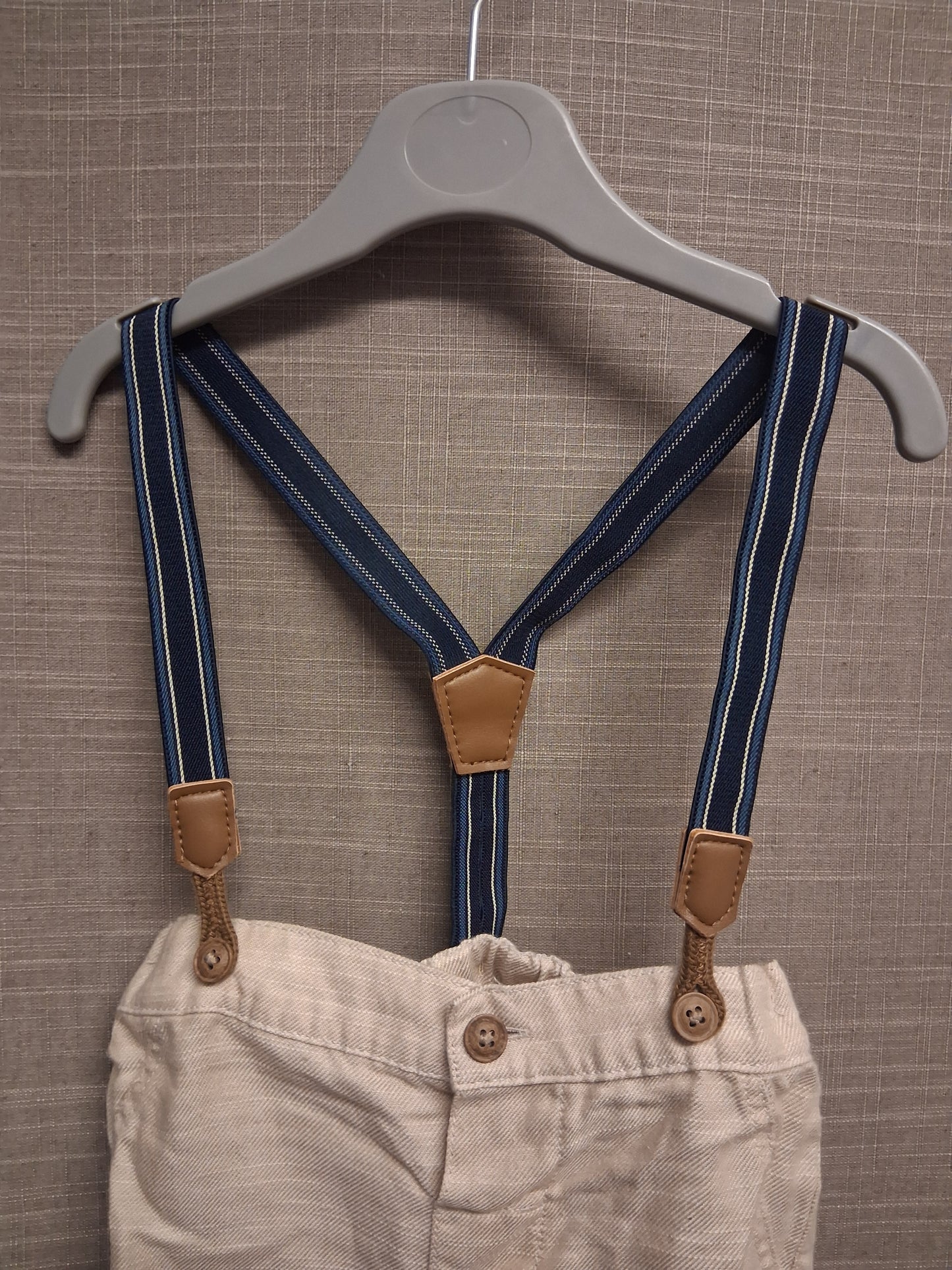 Primark Boys Beige Linen Shorts with Braces Age 18-24 Months