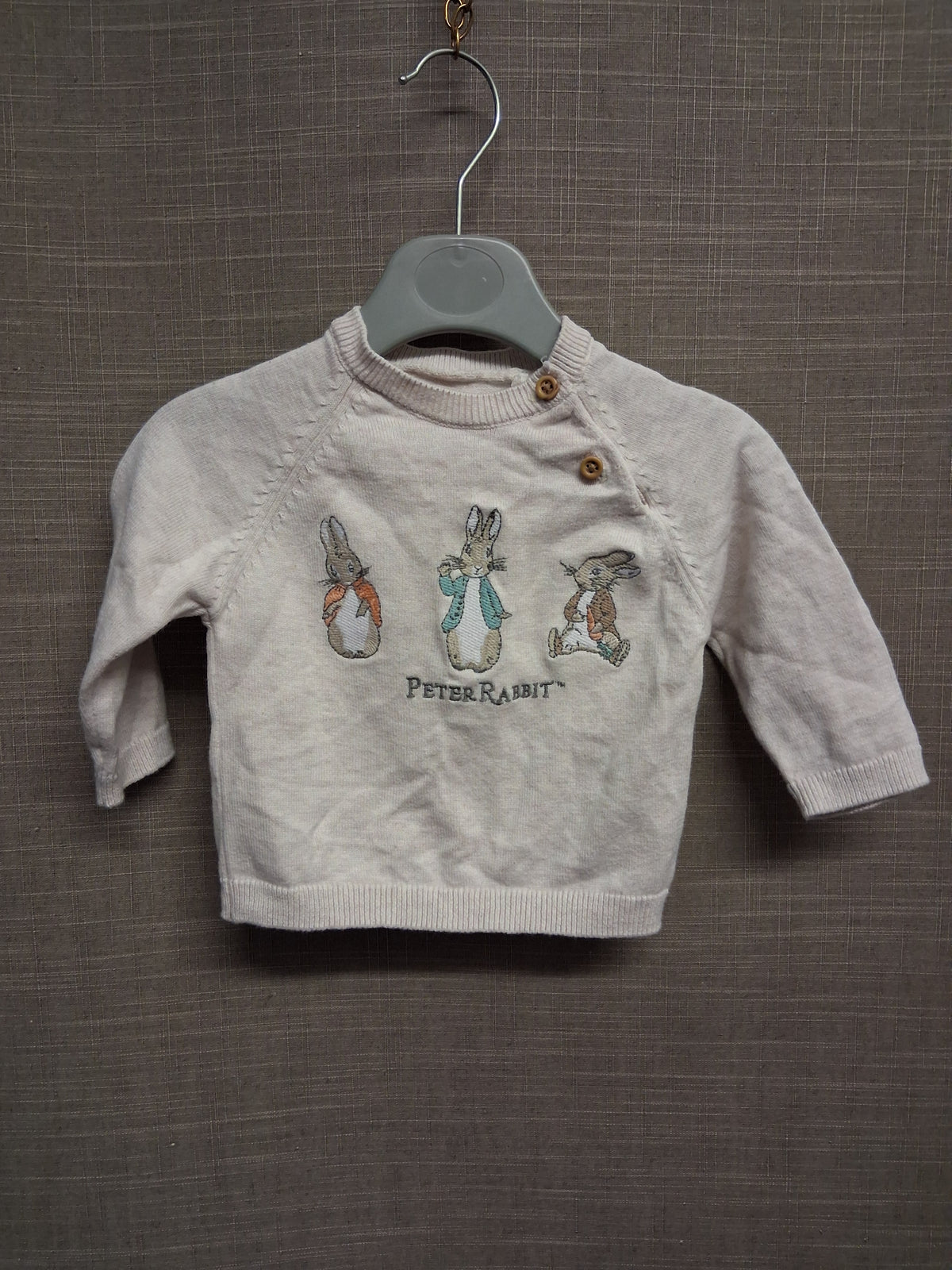 Peter Rabbit Beige 100% Cotton Knitted Sweater Jumper Age 3-6 Months