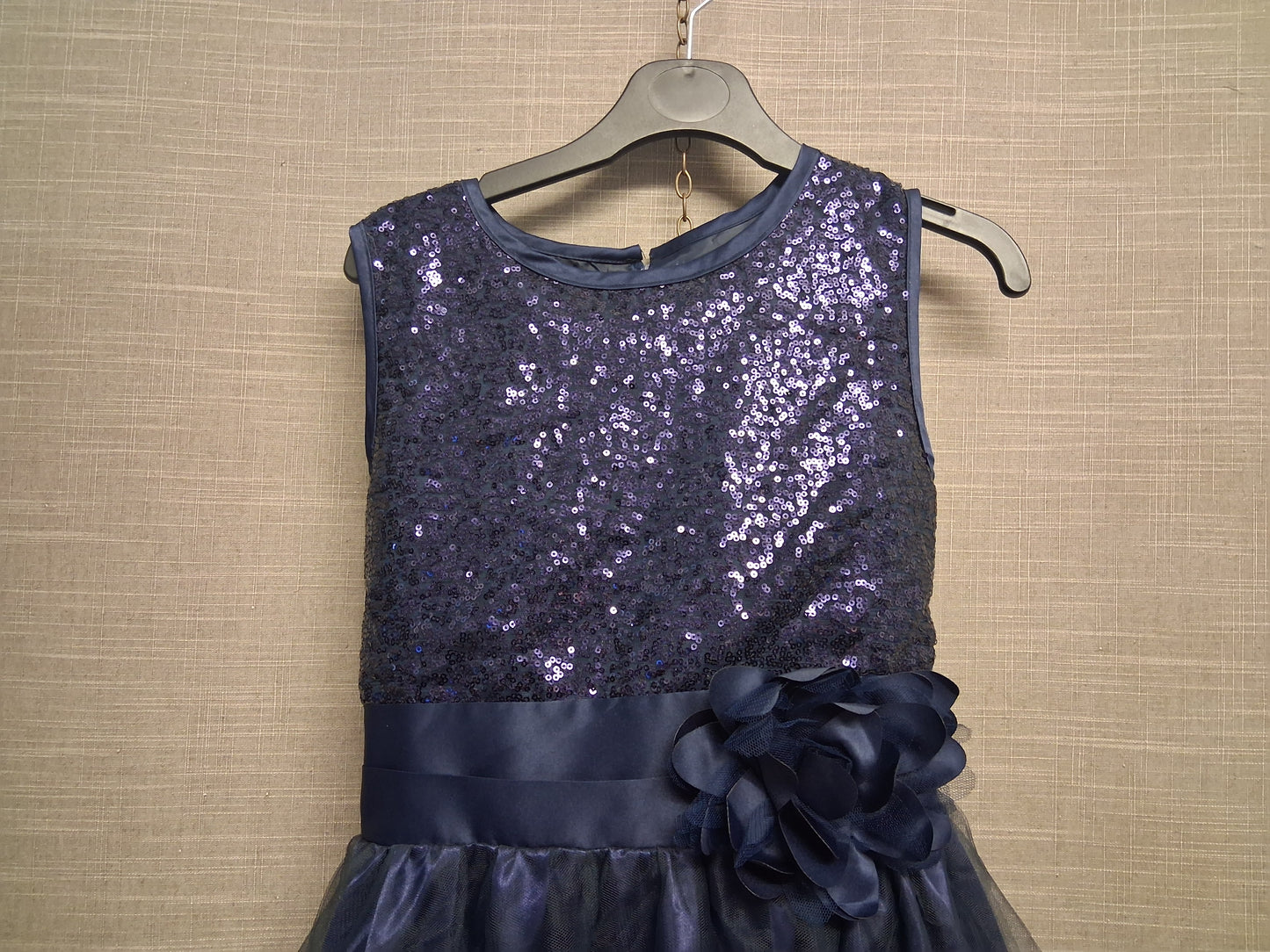 Top Star Girls Navy Blue Sequin Trim Sleeveless Prom Party Dress Age 11-12 Years
