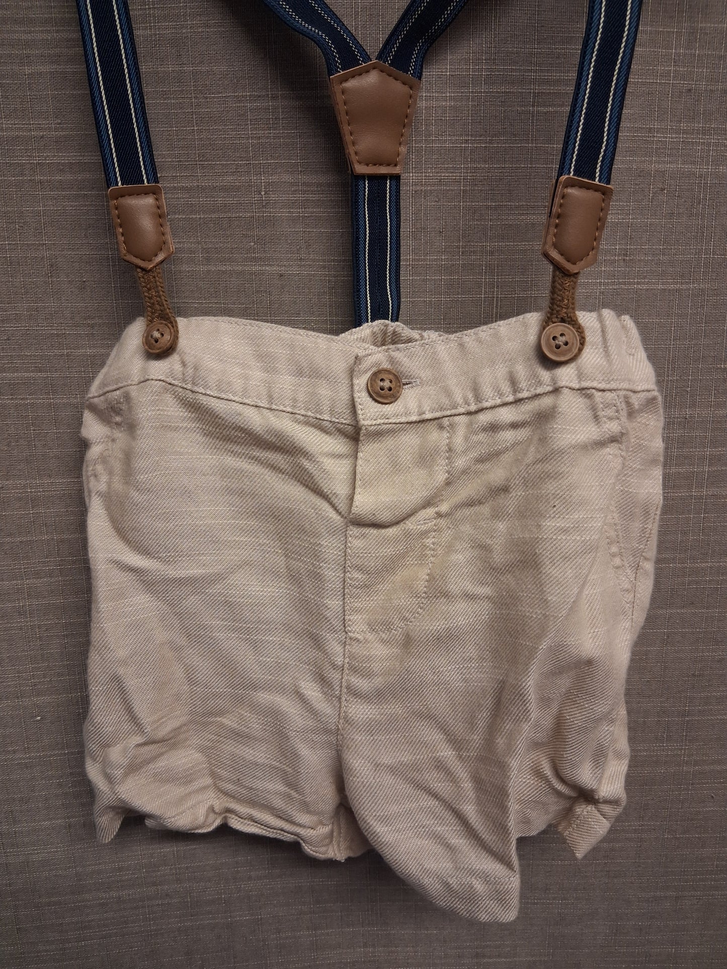 Primark Boys Beige Linen Shorts with Braces Age 18-24 Months