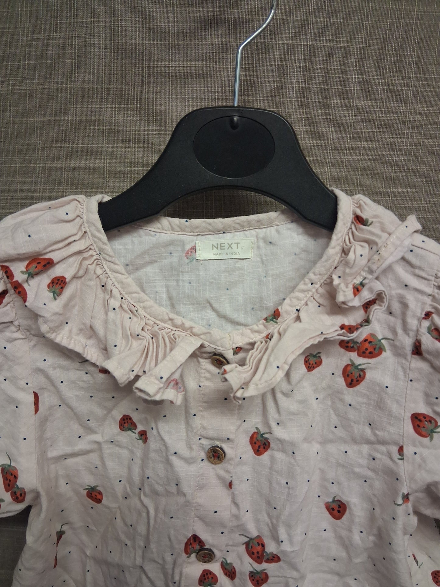 Next Girls Cream Strawberry Print Short Sleeve Peter Pan Collar Shirt Age 6-7 Years