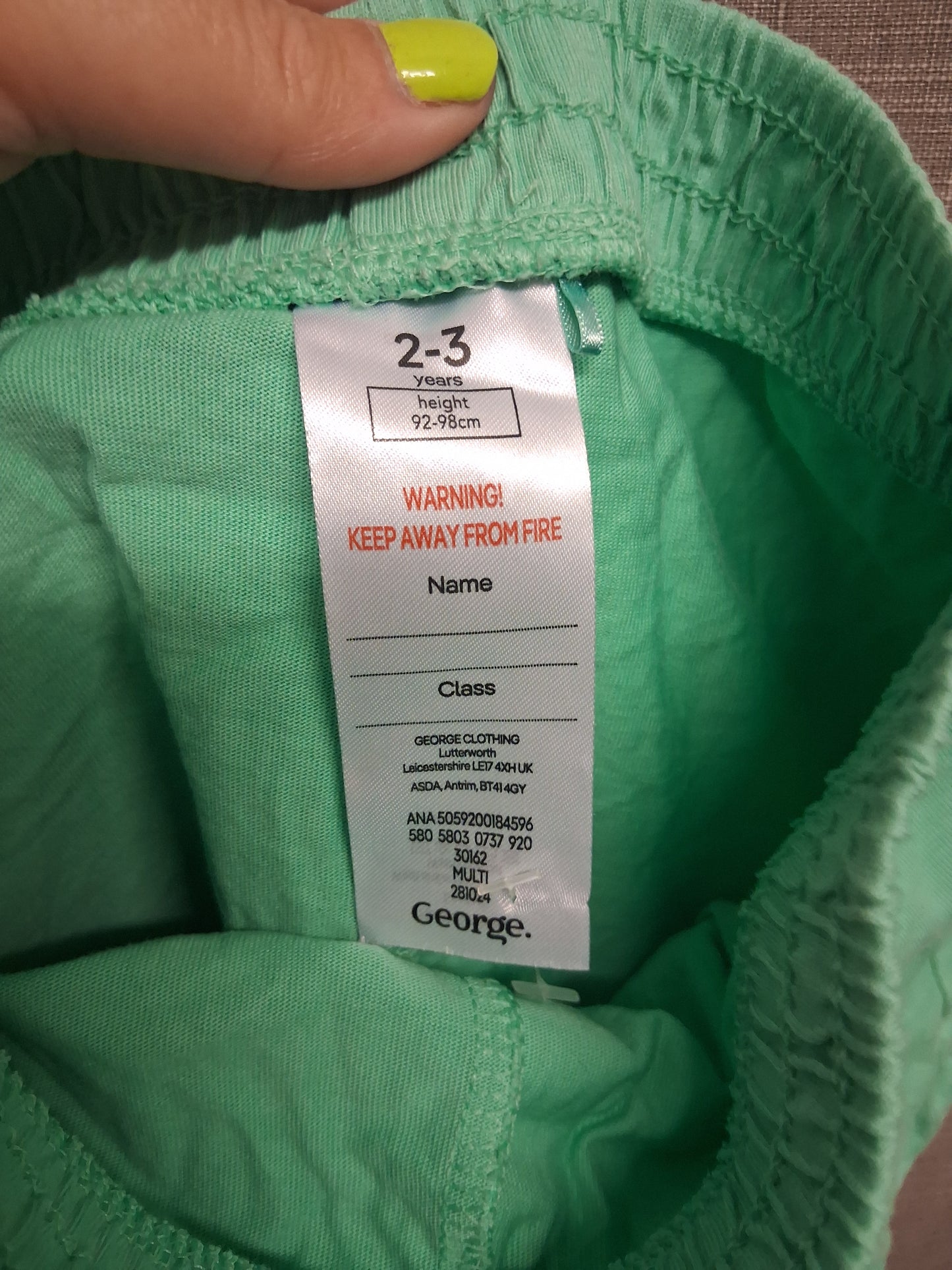 George Unisex 2 Piece Outfit Shorts & T-Shirt Green Age 2-3 Years