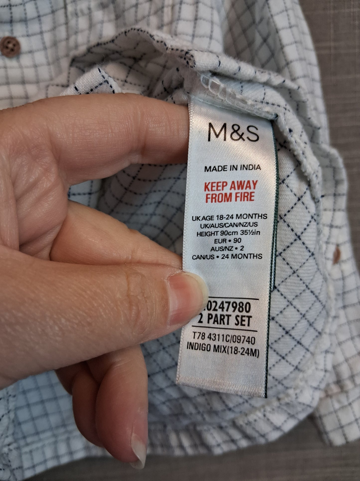 Marks and Spencer Peter Rabbit Boys Check Shirt Long Sleeve Age 18-24 Months