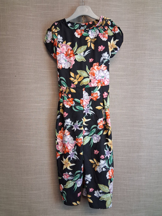 Next Girls Black Floral Jumpsuit Age 5 Years Tie Waist