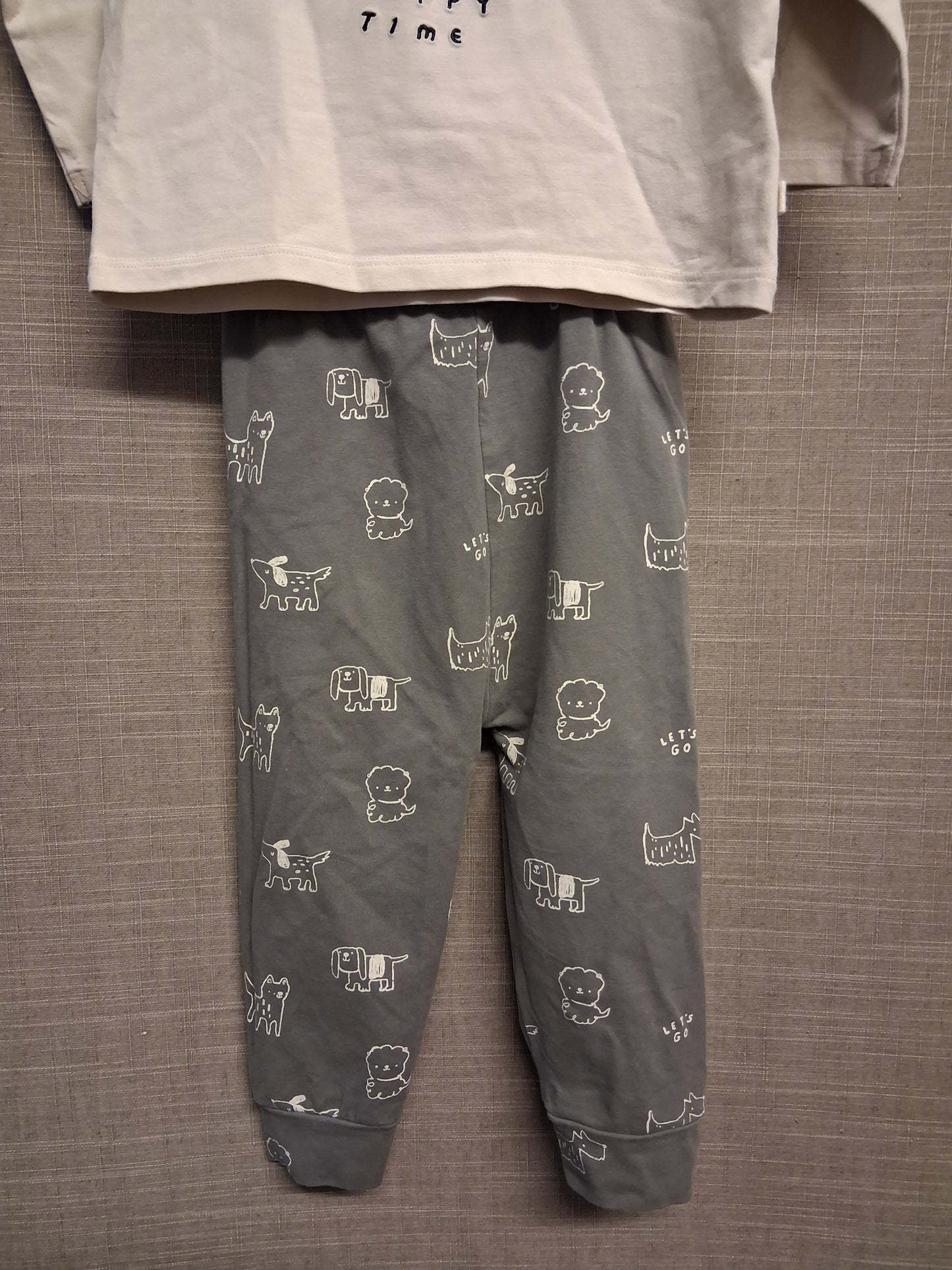 Next Baby Beige Grey Dog Theme Jersey Outfit Age 12-18 Months 100% Cotton
