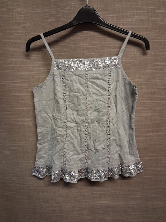 Monsoon Girls Silver Grey Strappy Cotton Camisole Tank Top Sequin Trim Age 12-13 Years New