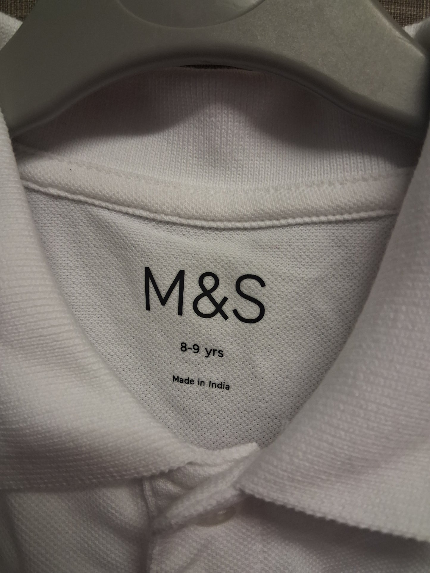 Marks & Spencer White Polo T-Shirt School Uniform Age 8-9 Years 100% Cotton