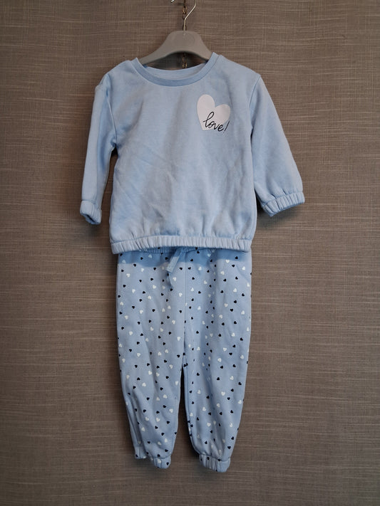 Primark Girls 2 Piece Outfit Jumper & Joggers Age 9-12 Months Blue