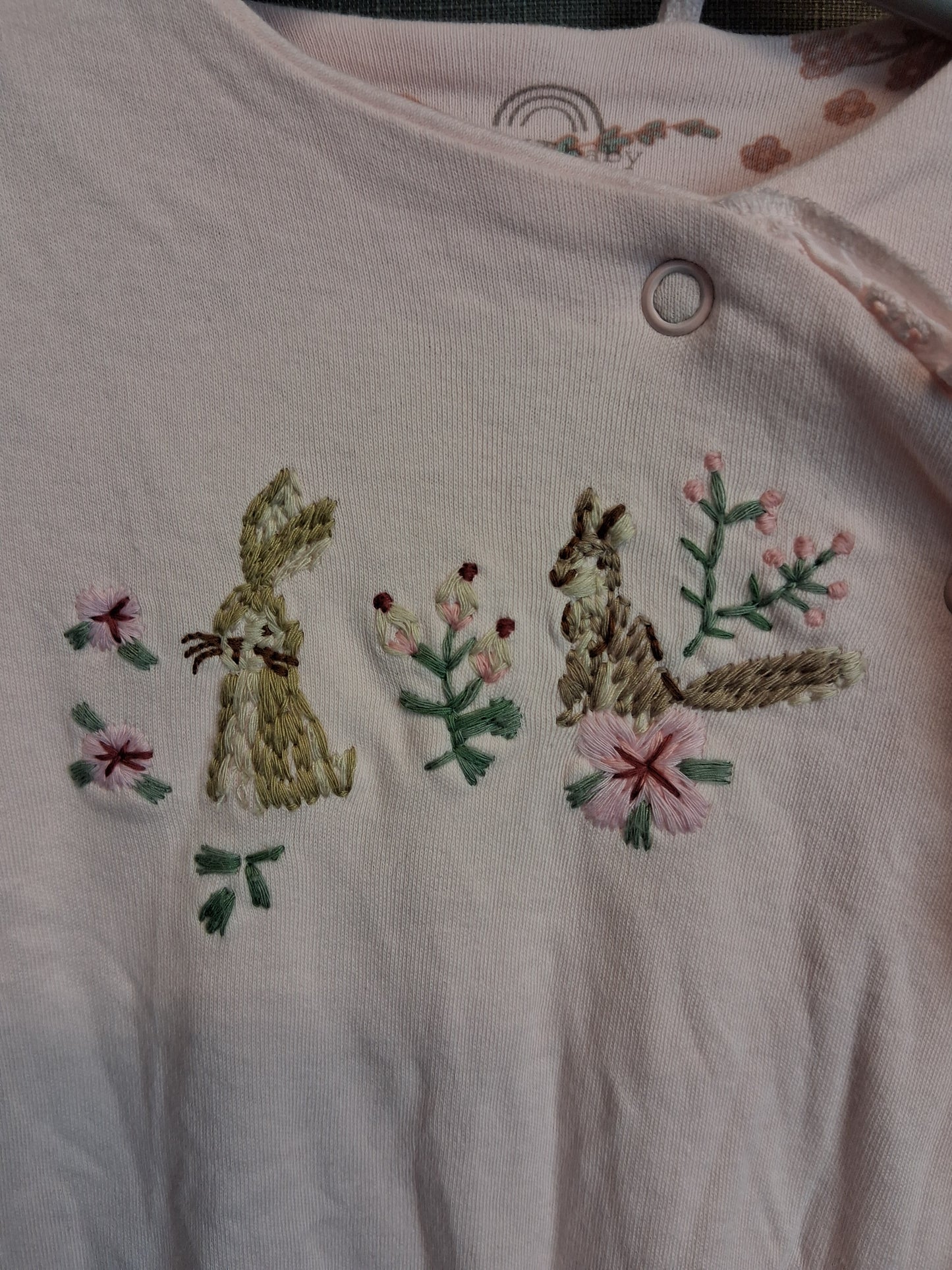 Next Girls Pink Bunny Theme Sleepsuit Age 0-3 Months