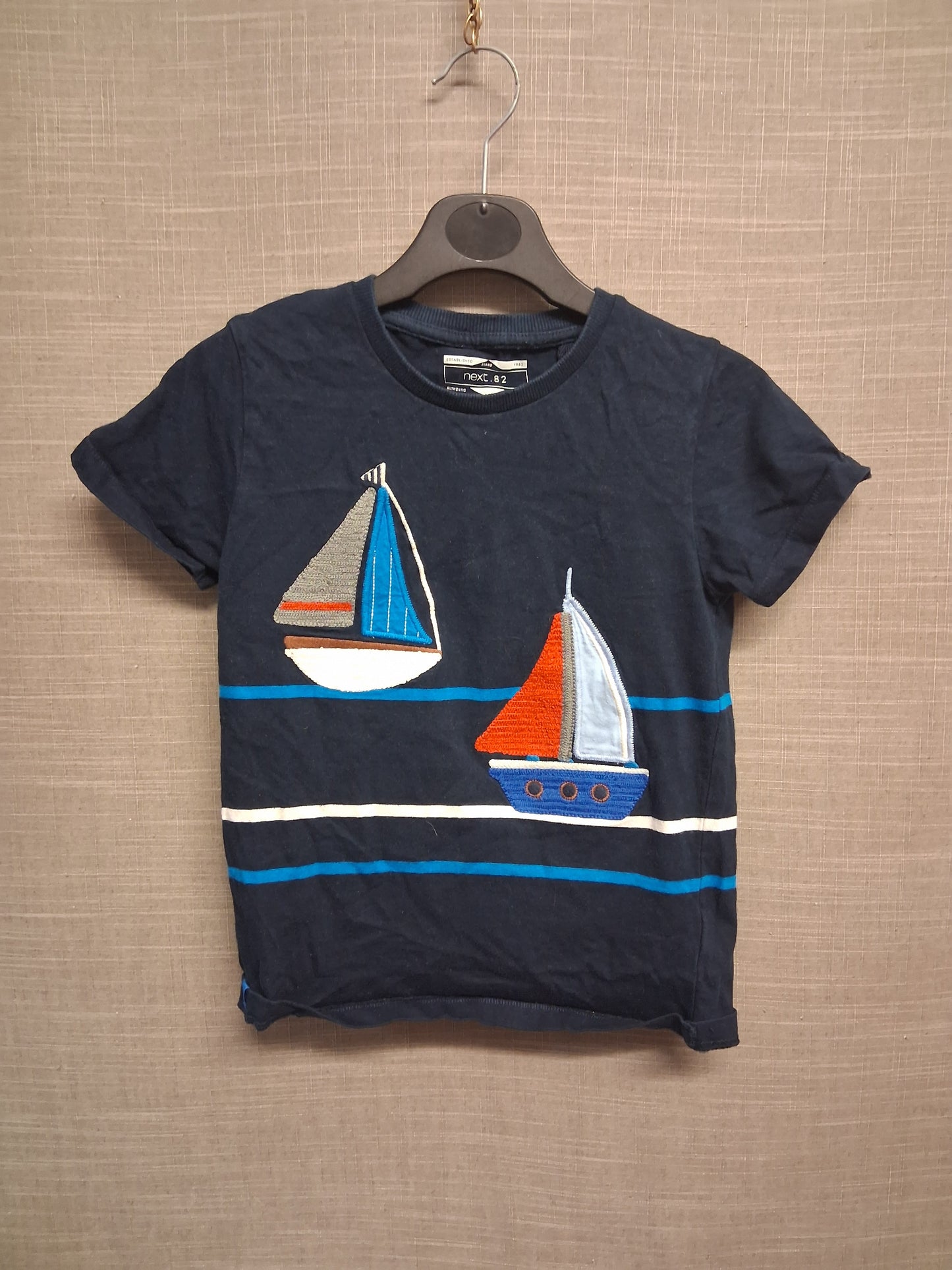 Next Boys Navy Sailing Boat Theme Short Sleeve T-Shirt Age 6-7 Years