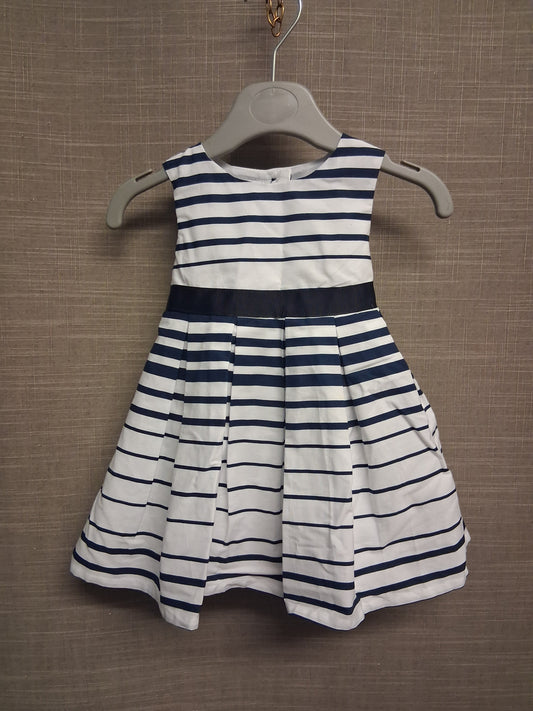 Jasper Conran Girls White Blue Striped Party Dress Age 3-6 Months