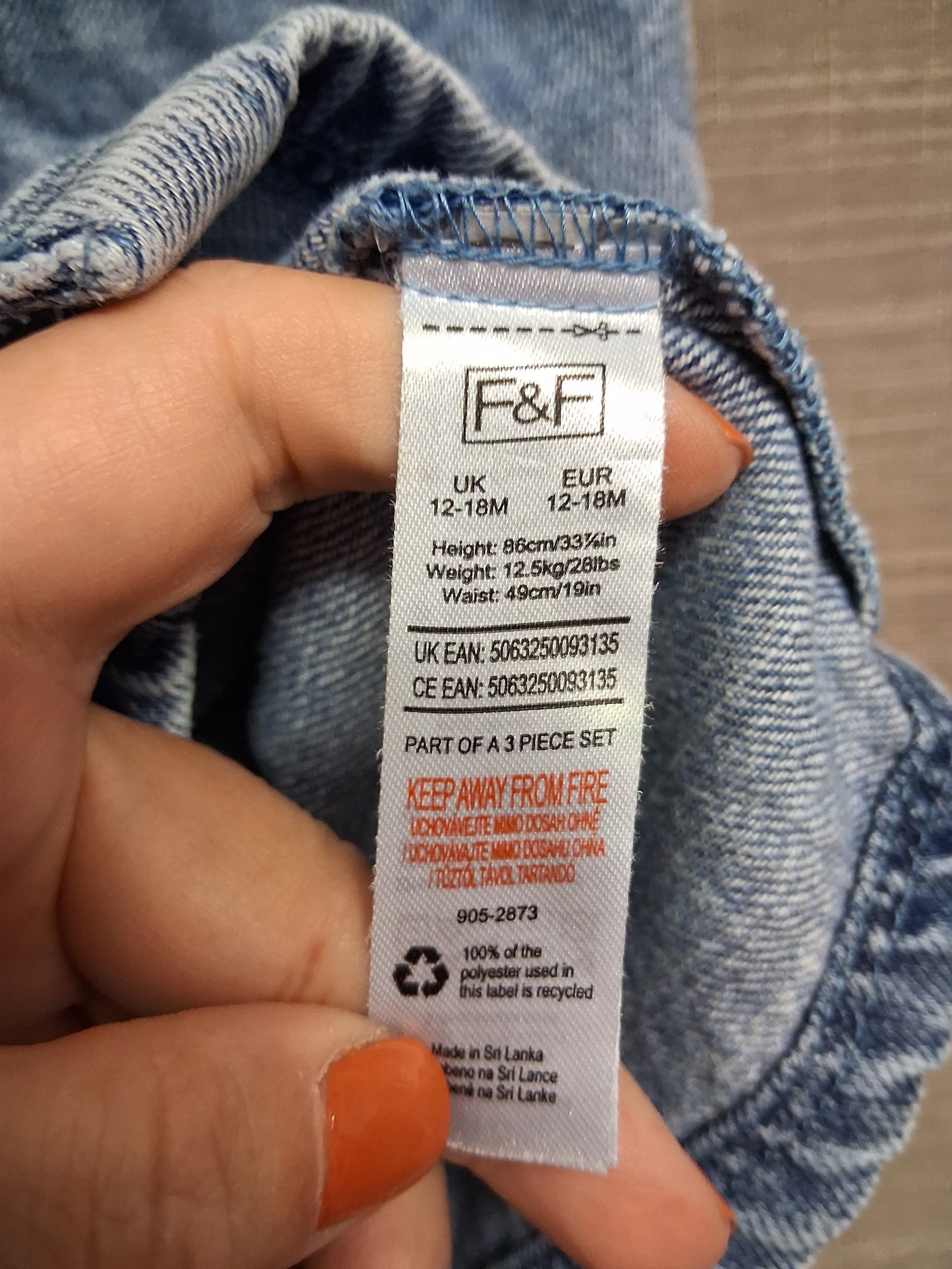 F&F Boys Blue Denim Shirt Long Sleeve Age 12-18 Months