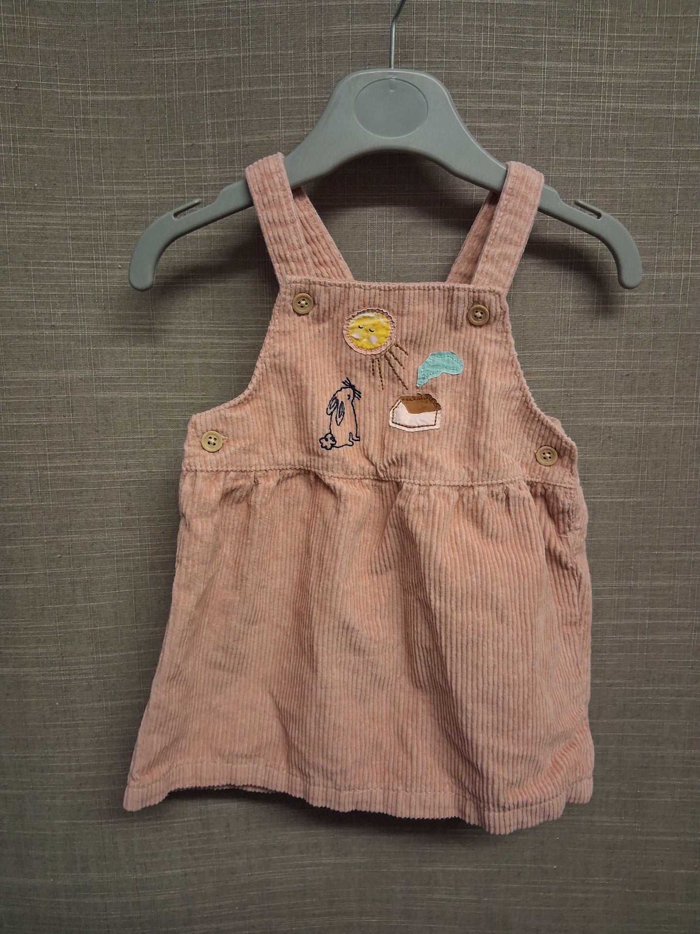 Marks and Spencer Girls Pink Corduroy Pinafore Dress Embroidered Bunny Age 3-6 Months