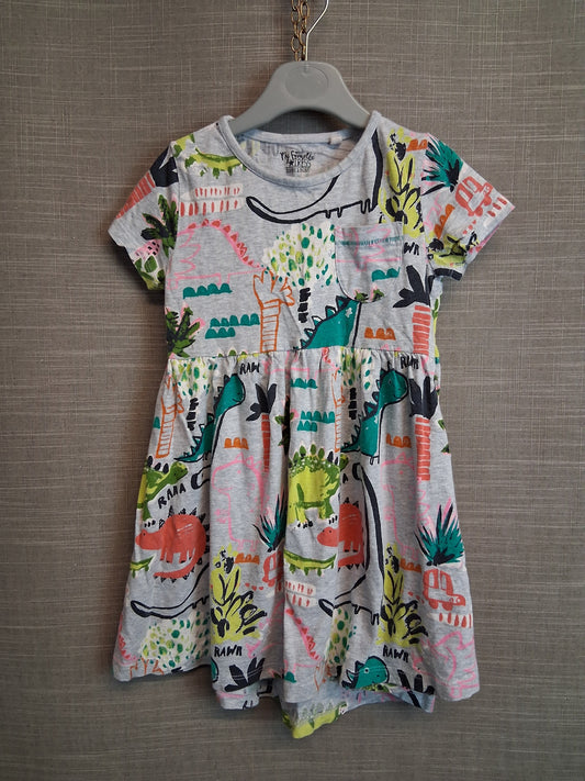 Next Girls Grey Dinosaur Dress Jersey Age 4-5 Years