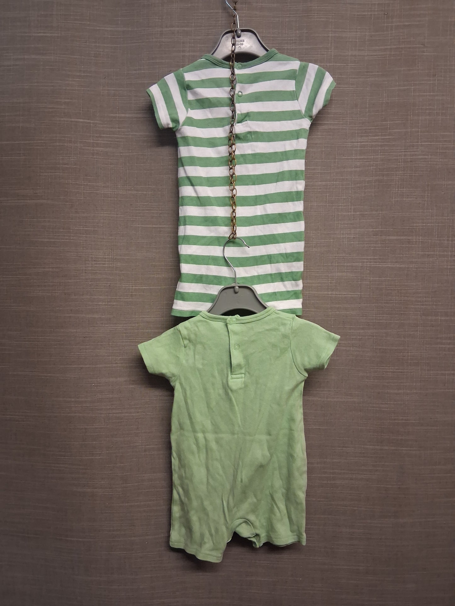 B&M Boys Summer Rompers 2 Pk Short Sleeve Green & White Age 3-6 Months