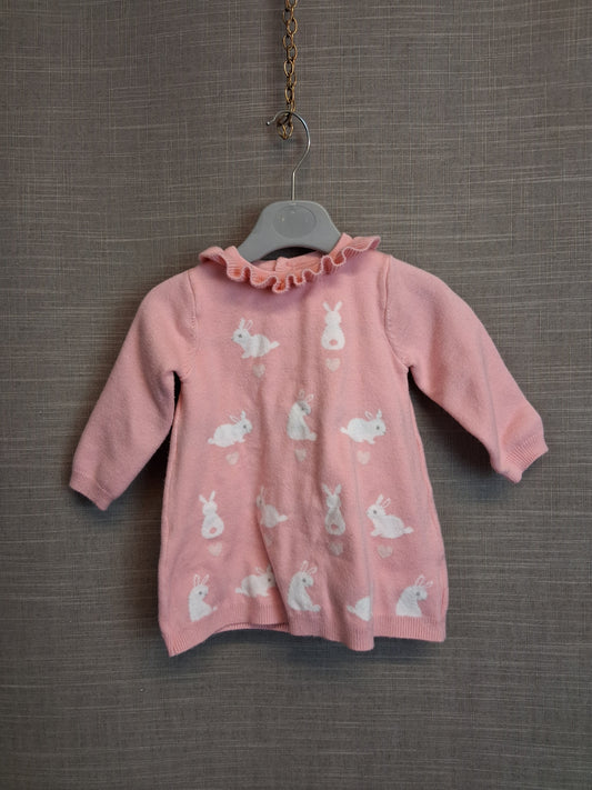 Nutmeg Girls Pink Bunny Jumper Dress Age 3-6 Months