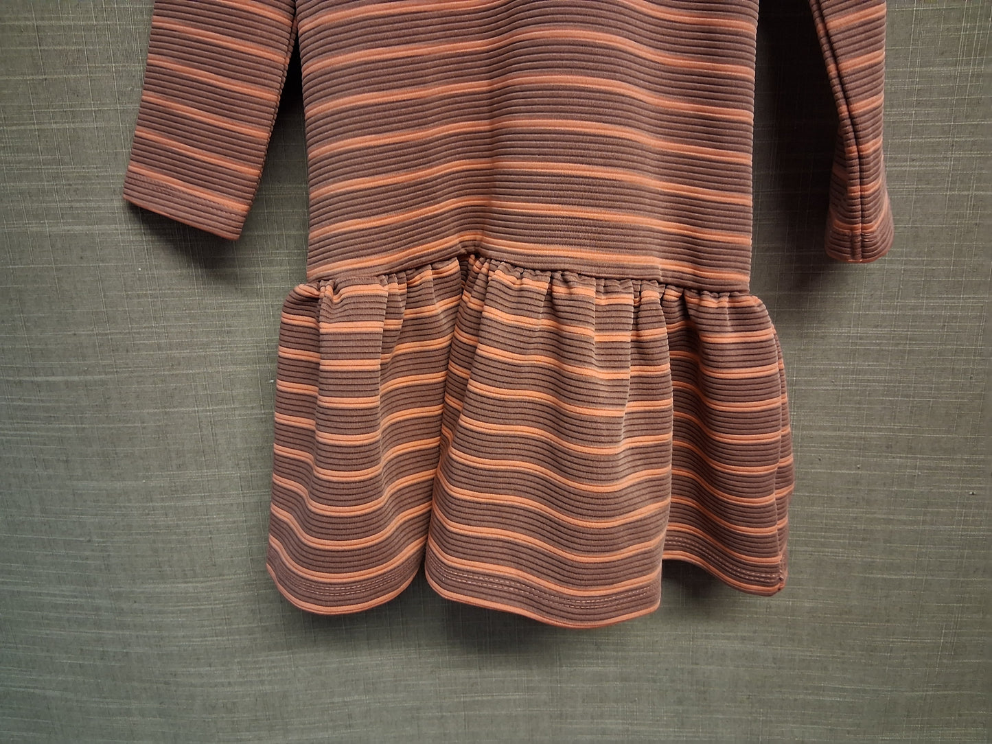 Mamas & Papas Dusky Pink Gold Stripe Long Sleeve Drop Waist Dress Age 18-24 Months