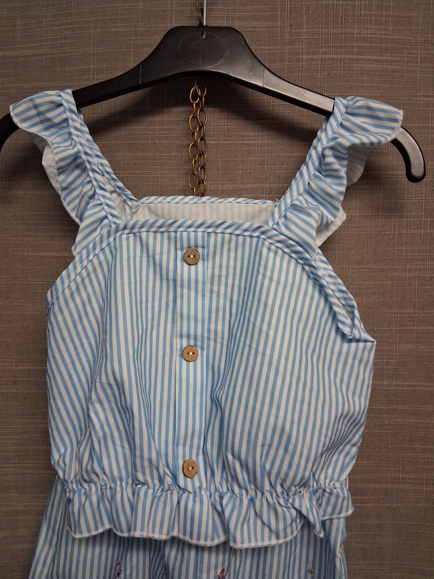 Shein Girls 2 Piece Summer Set Tank Top & Shorts Blue White Striped Floral Age 6 Years