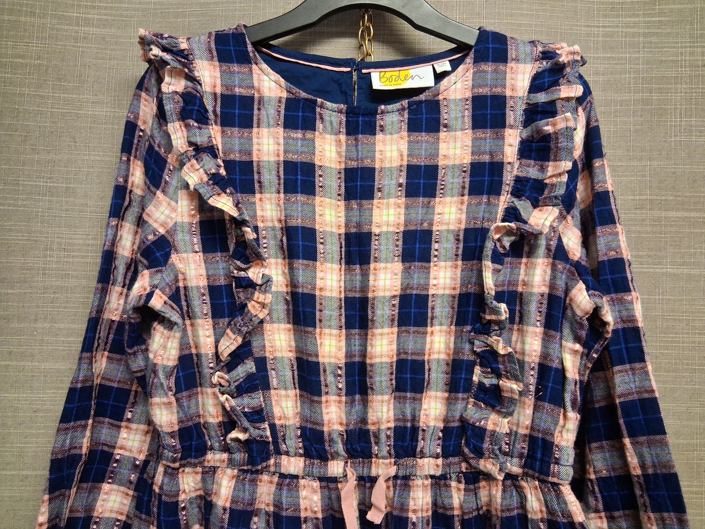 Boden Girls Blue Check Dress Long Sleeve Age 11-12 Years