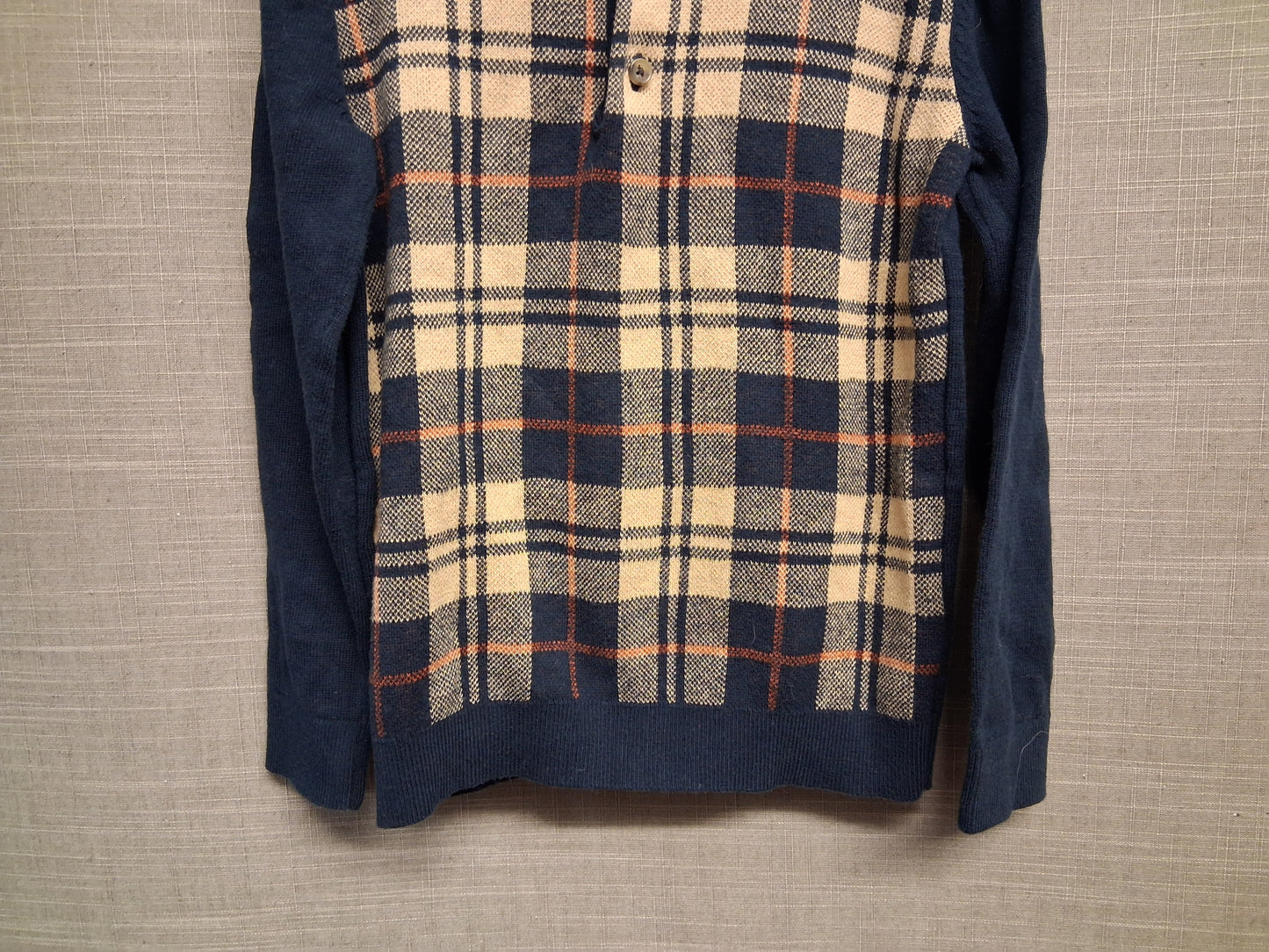 Next Boys Blue Beige Checked Long Sleeve Thin Knit Jumper Age 6 years